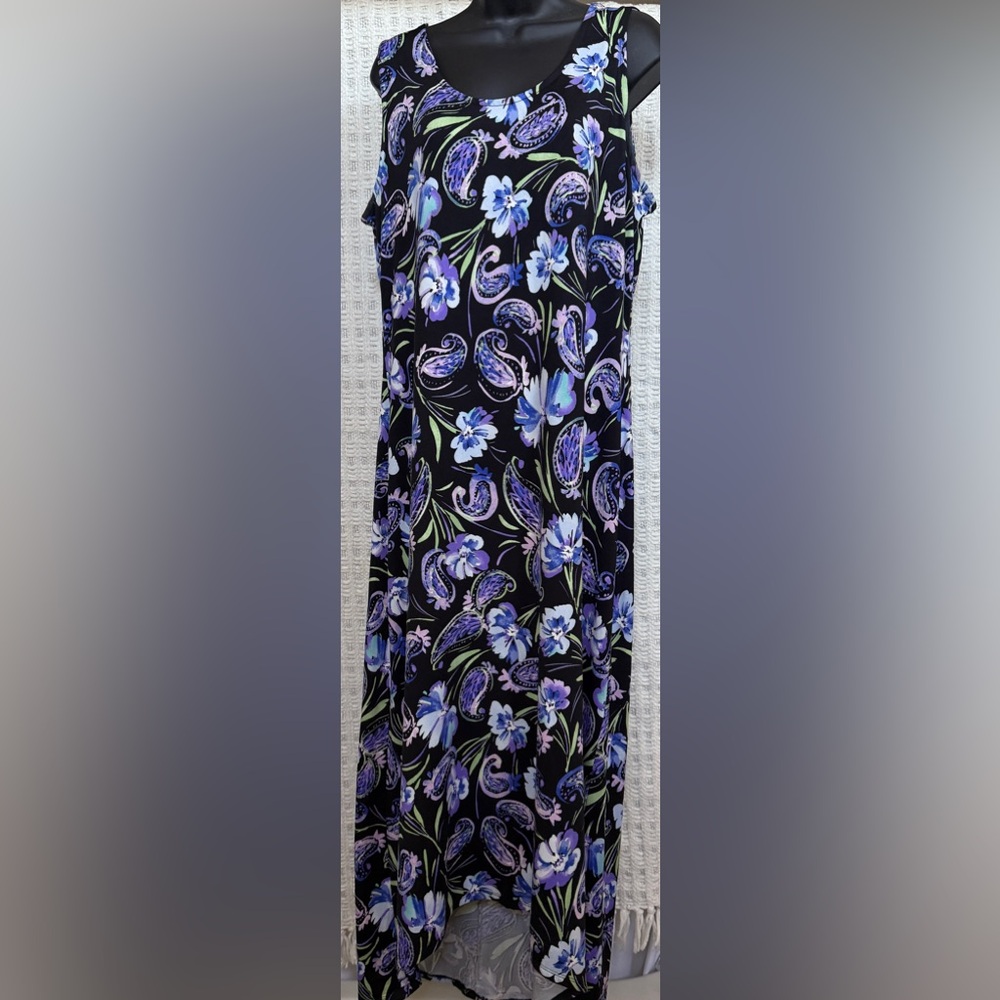 Nina Leonard Blue Purple A-Line Midi Dress